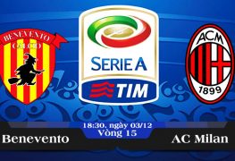 Soi kèo bóng đá Benevento vs AC Milan 18h30, ngày 03/12 Serie A